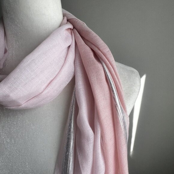 Charming Charlie Pink Scarf w/ Silver Metallic Stripes 22x74” NEW NWT - Picture 3 of 7